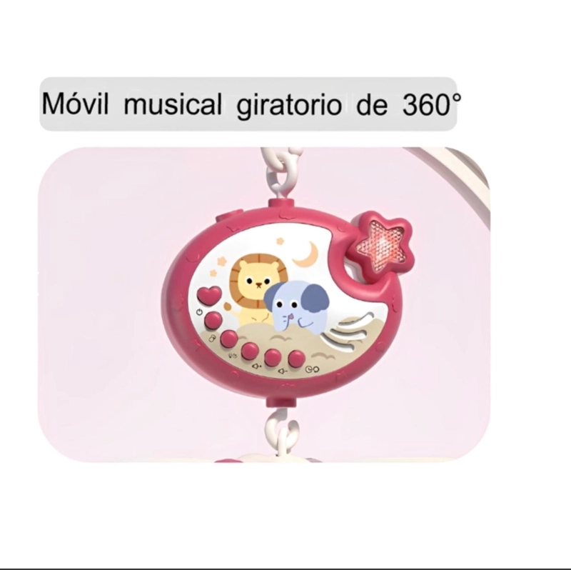 MÓVIL CUNA 360 CON PROYECTOR BEBÉS GIRATORIO ROSADO - 9