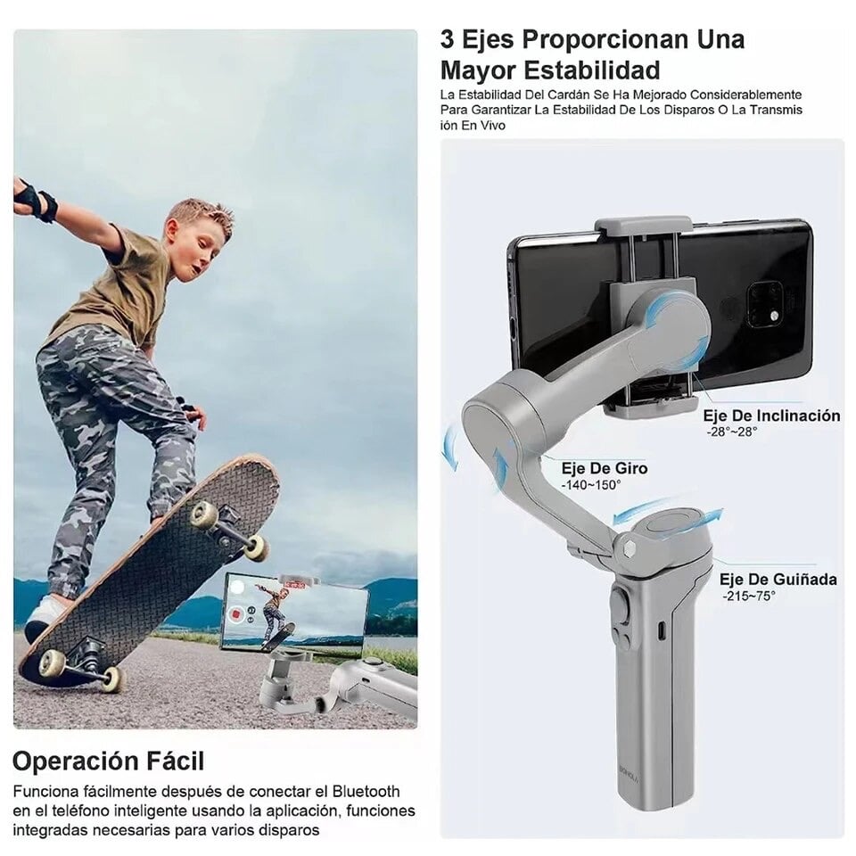 ESTABILIZADOR CELULAR TOP SELLER PLEGABLE CÁMARA DE ACCIÓN 3 EJES GIMBAL TRÍPODE - 2