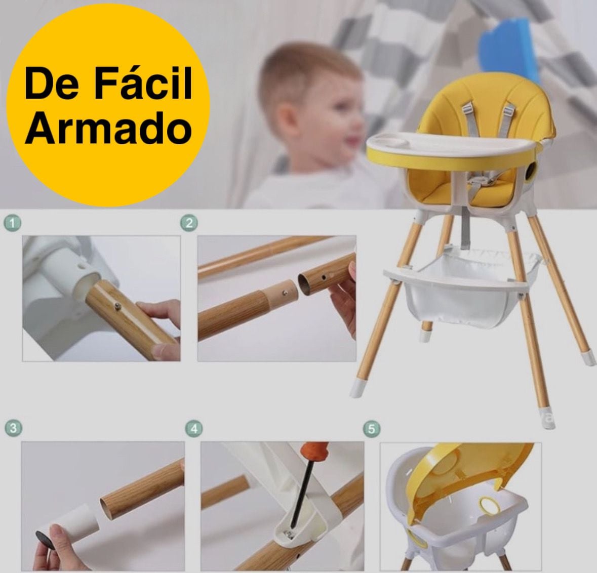 SILLA DE COMER PARA BEBÉ 2 EN 1 COLOR AMARILLO - 2
