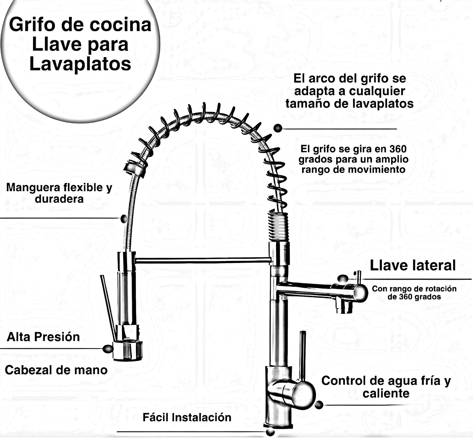 LLAVE MONOMANDO TOP SELLER GRIFO LAVAPLATOS 2 EN 1 EXTENSIBLE - 7