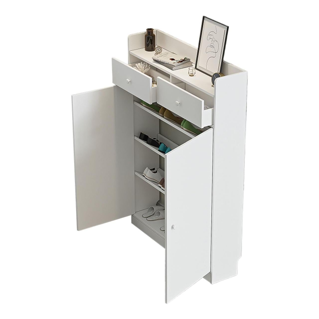 ZAPATERO SLIM MULTIFUNCIONAL BLANCO 120X80X20 CAJONES 2 PUERTAS - 4
