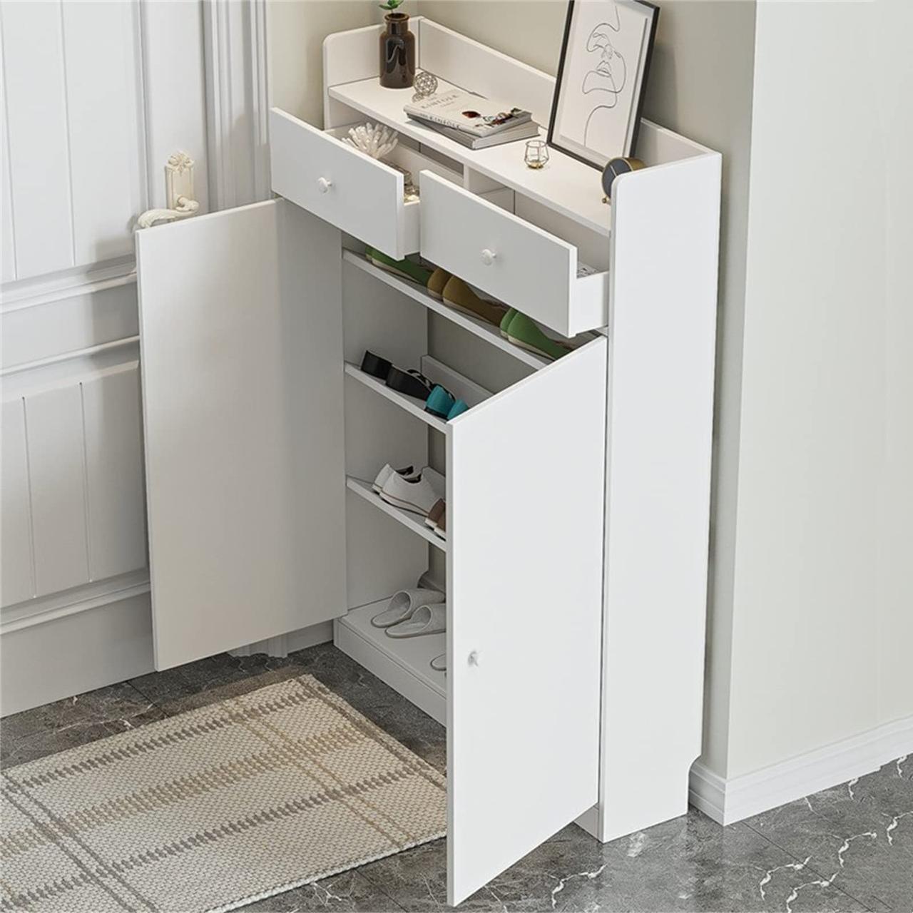 ZAPATERO SLIM MULTIFUNCIONAL BLANCO 120X80X20 CAJONES 2 PUERTAS - 5