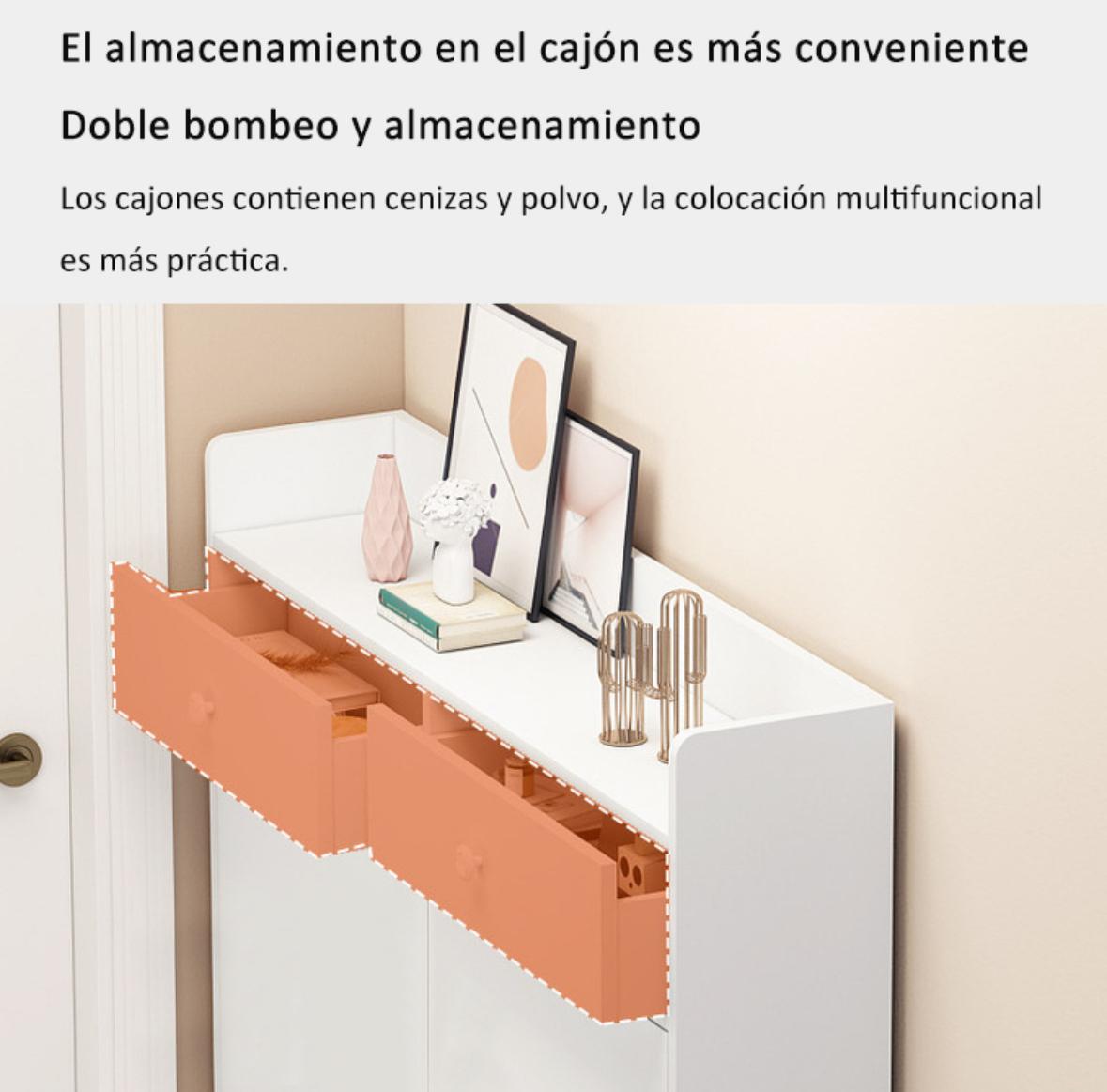 ZAPATERO SLIM MULTIFUNCIONAL BLANCO 120X80X20 CAJONES 2 PUERTAS - 7