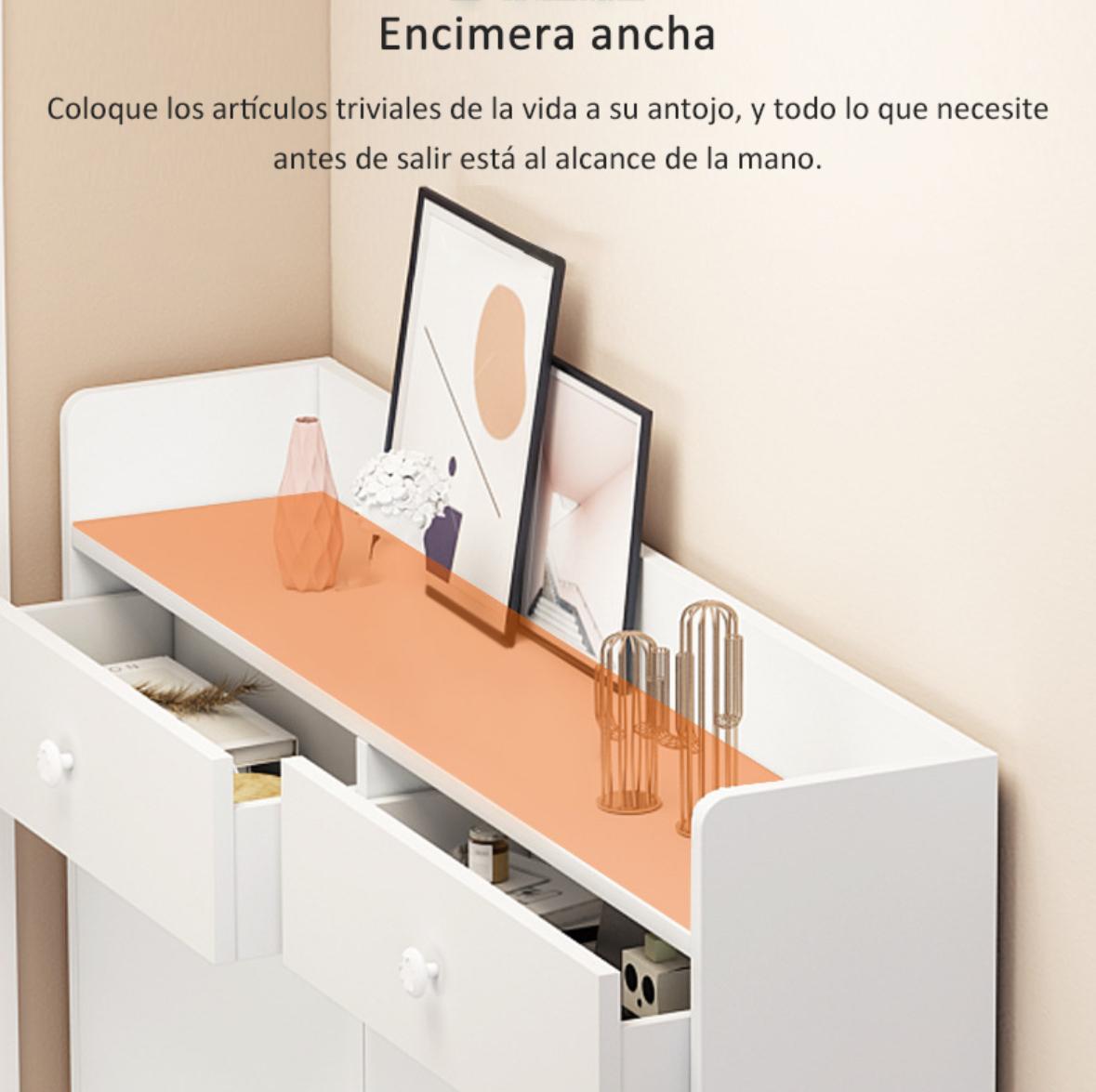 ZAPATERO SLIM MULTIFUNCIONAL BLANCO 120X80X20 CAJONES 2 PUERTAS - 8