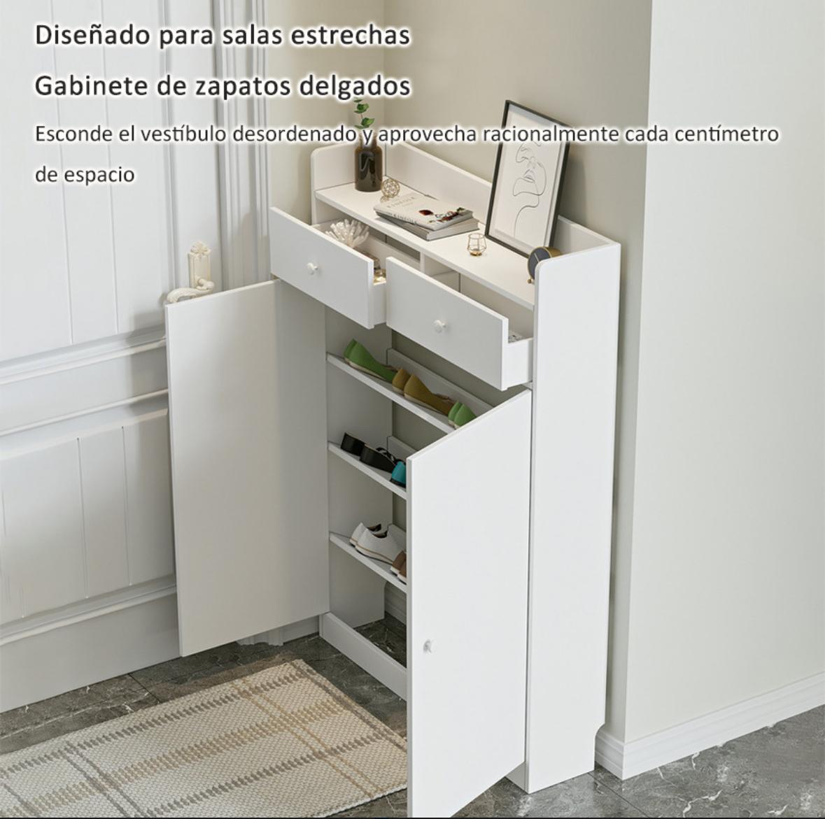 ZAPATERO SLIM MULTIFUNCIONAL BLANCO 120X80X20 CAJONES 2 PUERTAS - 9