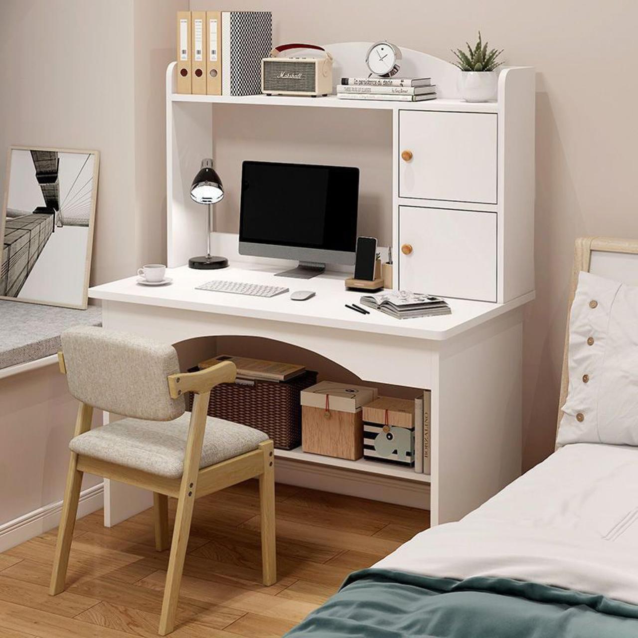 ESCRITORIO BLANCO MULTIFUNCIONAL ESTANTE 2 CAJONES 120X100X48 - 6