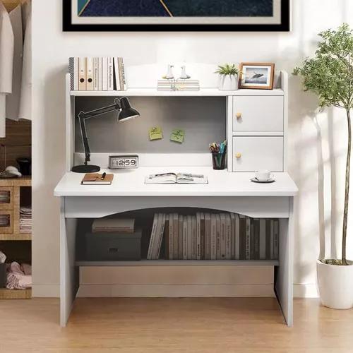ESCRITORIO BLANCO MULTIFUNCIONAL ESTANTE 2 CAJONES 120X100X48 - 8