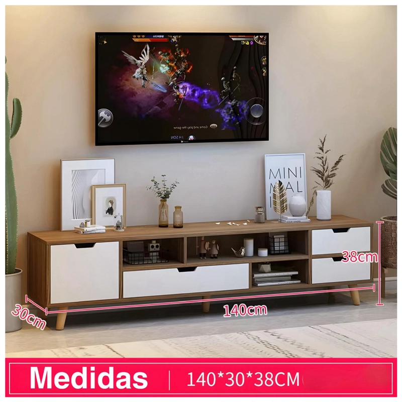 MUEBLE DE TV MODERNO 140X30X38 CM RACK DE MADERA CON CAJONES - 2