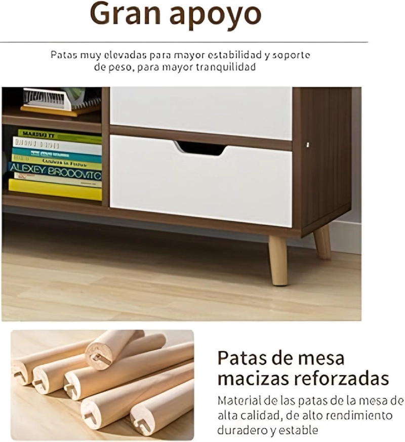 MUEBLE DE TV MODERNO 140X30X38 CM RACK DE MADERA CON CAJONES - 5