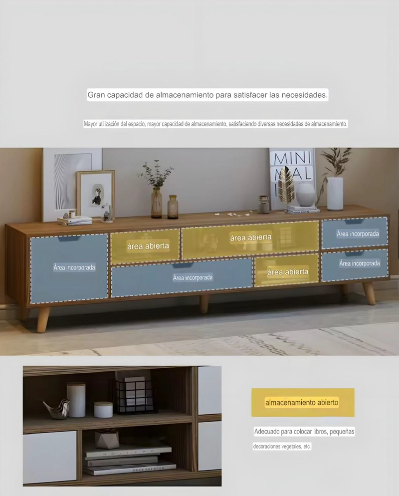 MUEBLE DE TV MODERNO 140X30X38 CM RACK DE MADERA CON CAJONES - 6