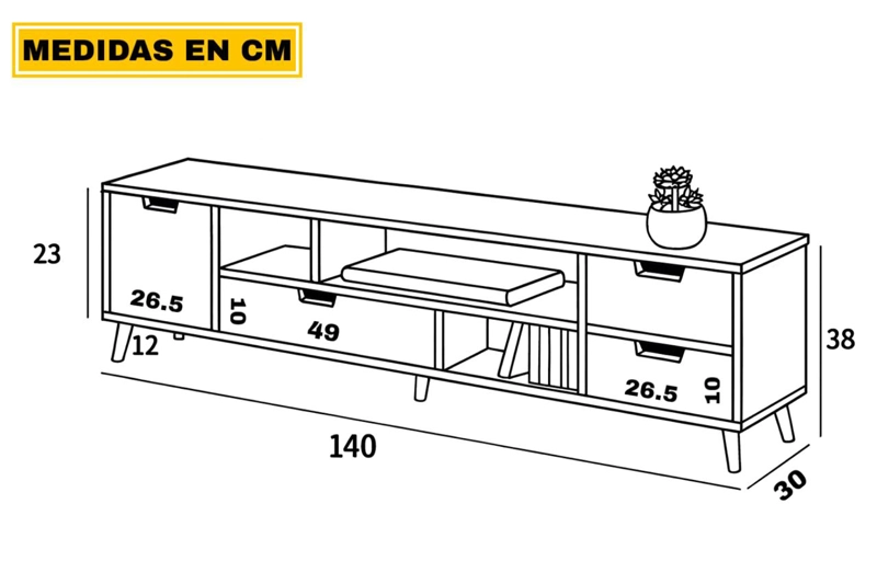 MUEBLE DE TV MODERNO 140X30X38 CM RACK DE MADERA CON CAJONES - 8
