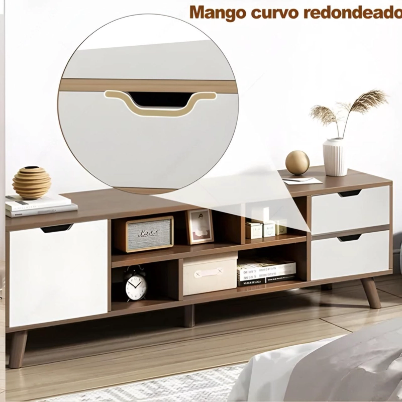 MUEBLE DE TV ESCANDINAVO 140X30X38 CM RACK DE MADERA CON CAJONES Y ESTANTES - 5