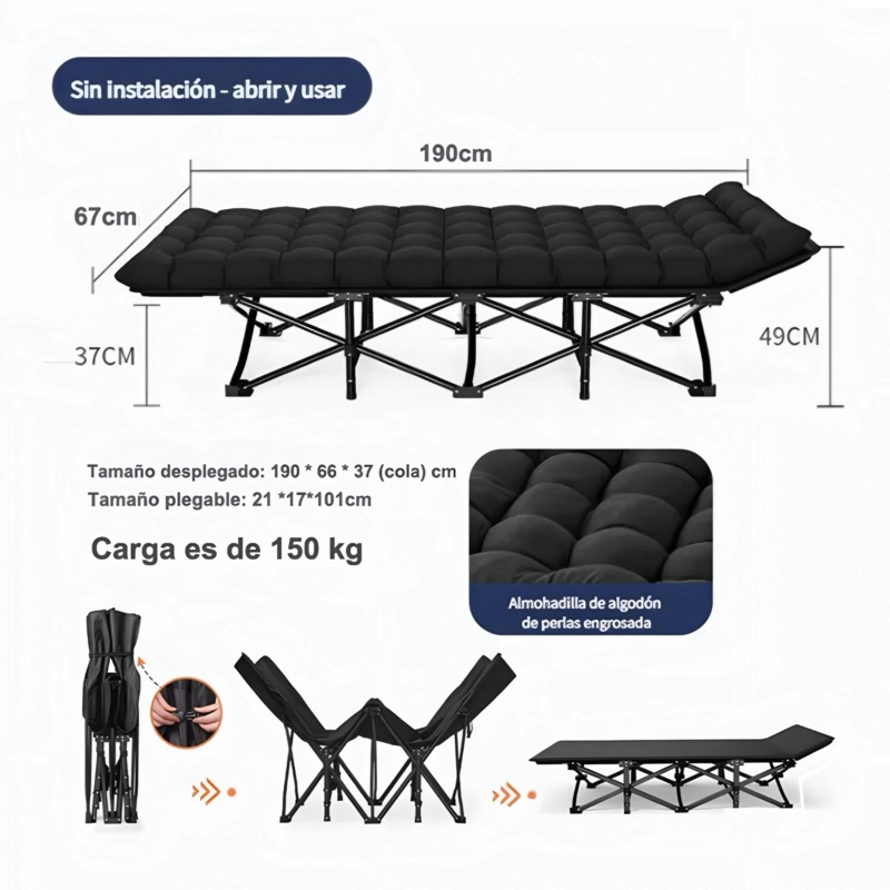 CAMA PORTATIL PLEGABLE RECLINABLE CON COLCHON DESMONTABLE - 4