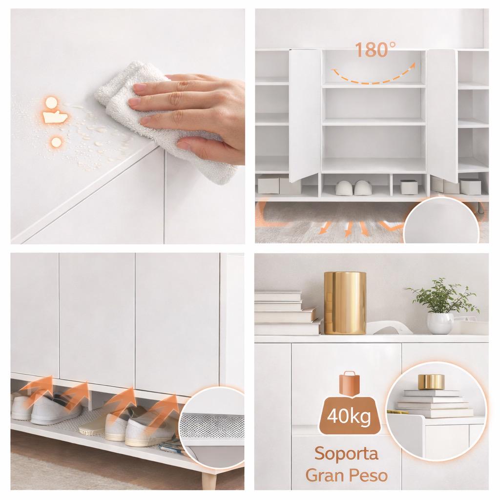 ZAPATERO ORGANIZADOR BLANCO 120X32X100 CM GRAN CAPACIDAD CON PUERTAS ABATIBLES - 5