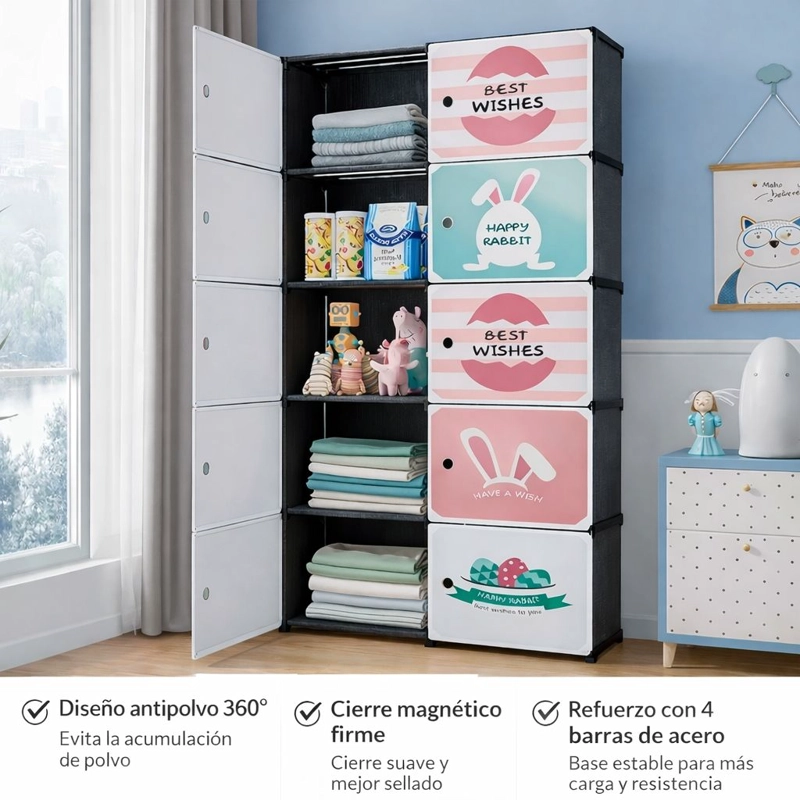 CLOSET INFANTIL DE TELA PORTATIL  ARMARIO MODULAR PARA NIÑOS CON ESTANTES MULTICAPA - 2