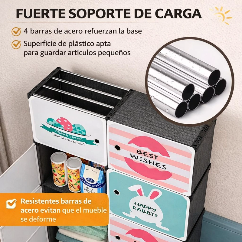 CLOSET INFANTIL DE TELA PORTATIL  ARMARIO MODULAR PARA NIÑOS CON ESTANTES MULTICAPA - 3