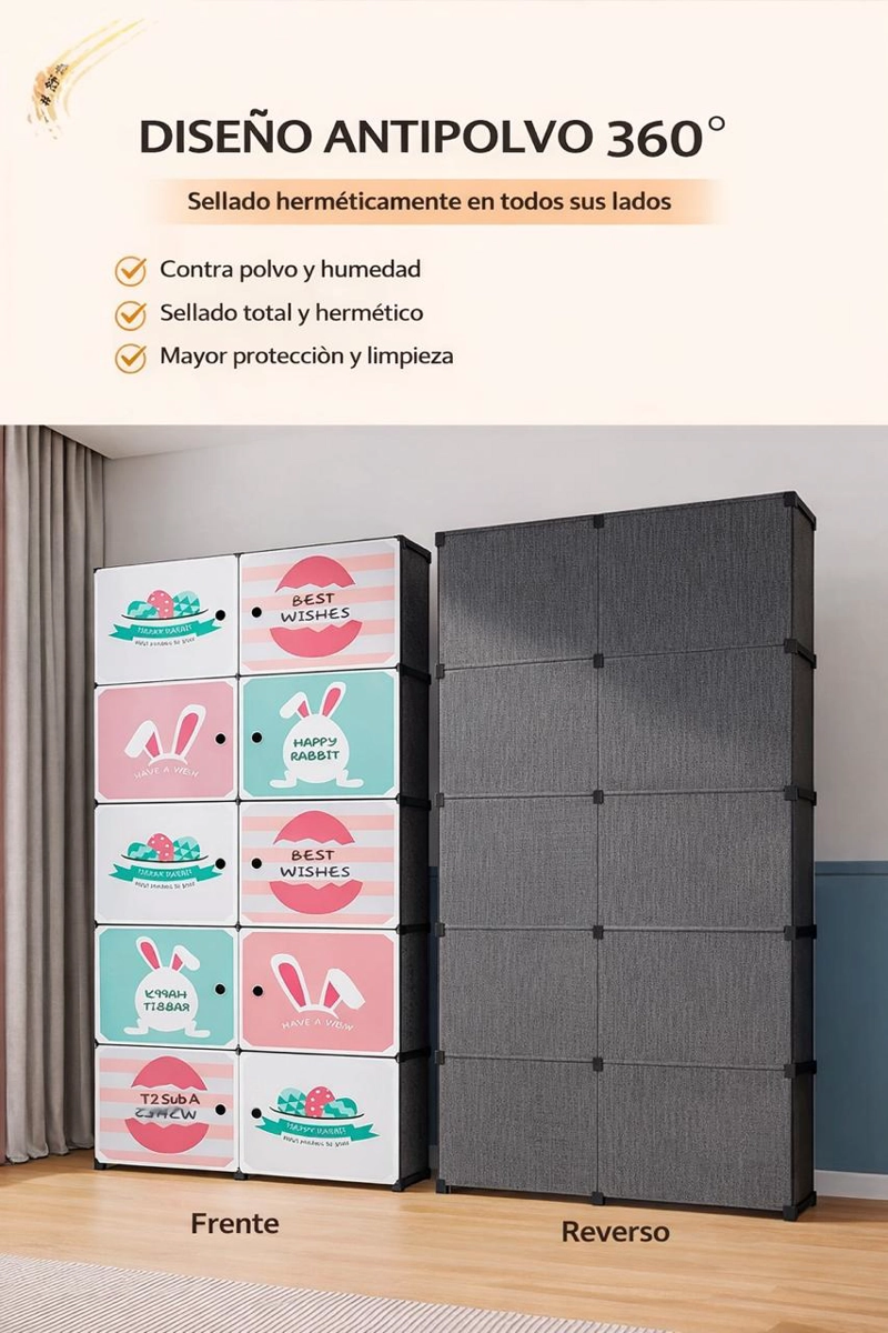 CLOSET INFANTIL DE TELA PORTATIL  ARMARIO MODULAR PARA NIÑOS CON ESTANTES MULTICAPA - 6