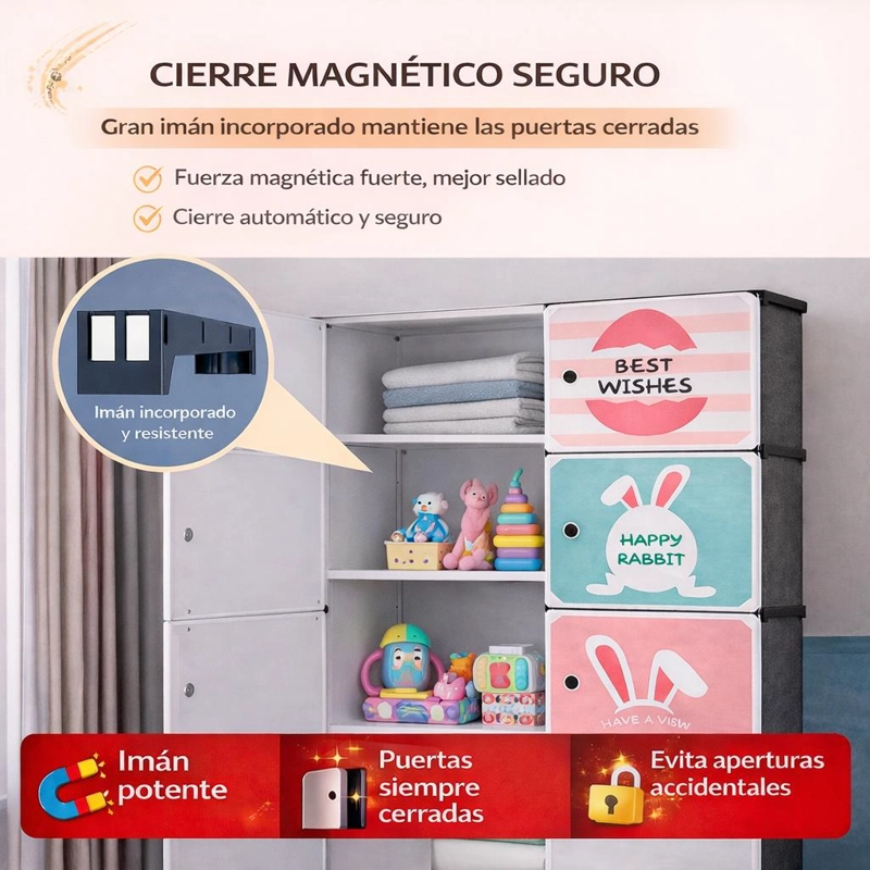 CLOSET INFANTIL DE TELA PORTATIL  ARMARIO MODULAR PARA NIÑOS CON ESTANTES MULTICAPA - 7