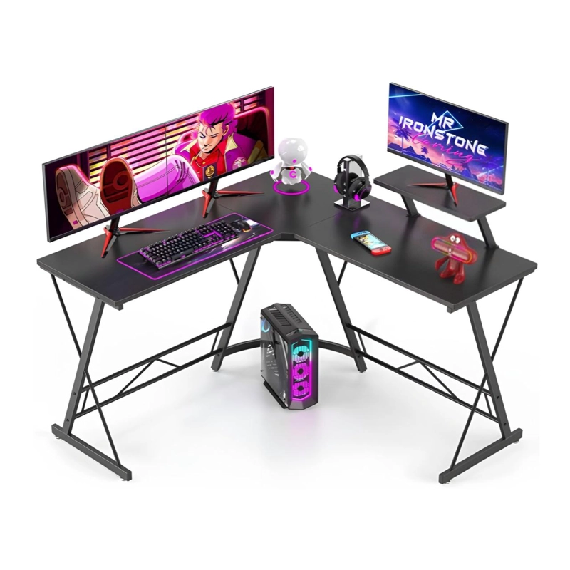 ESCRITORIO GAMER EN L CON SOPORTE DE MONITOR Y ESTRUCTURA METALICA - 1