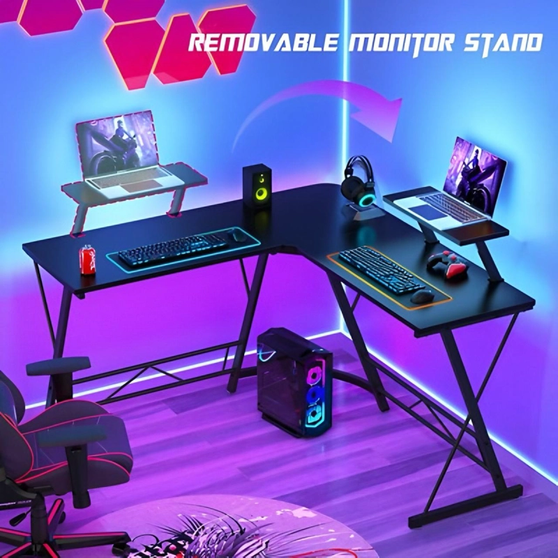 ESCRITORIO GAMER EN L CON SOPORTE DE MONITOR Y ESTRUCTURA METALICA - 8