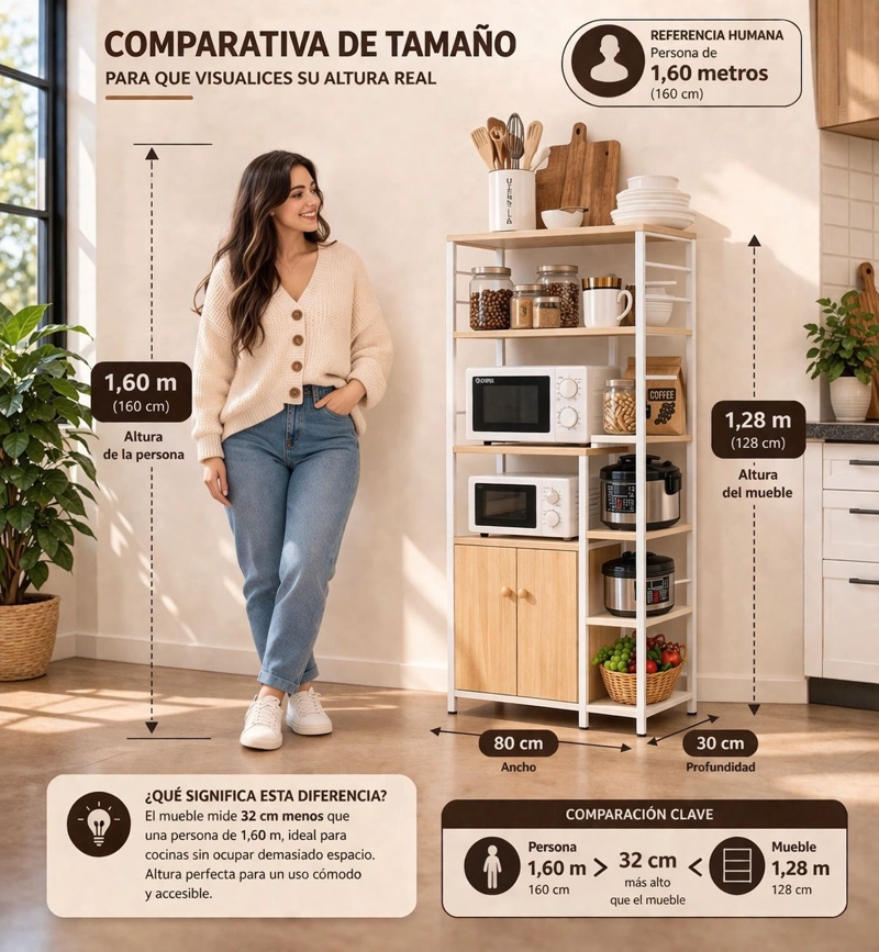 MUEBLE ORGANIZADOR DE COCINA Y MICROONDAS ESTANTE DE COCINA MULTIFUNCIONAL 80X30X128 CM - 5