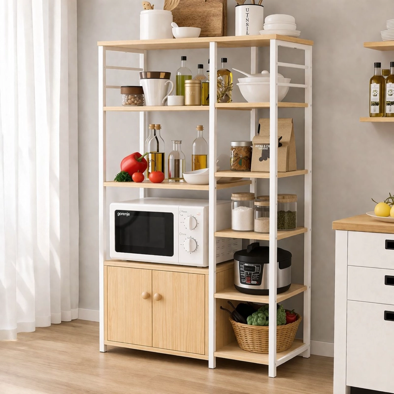 MUEBLE ORGANIZADOR DE COCINA Y MICROONDAS ESTANTE DE COCINA MULTIFUNCIONAL 80X30X128 CM - 8