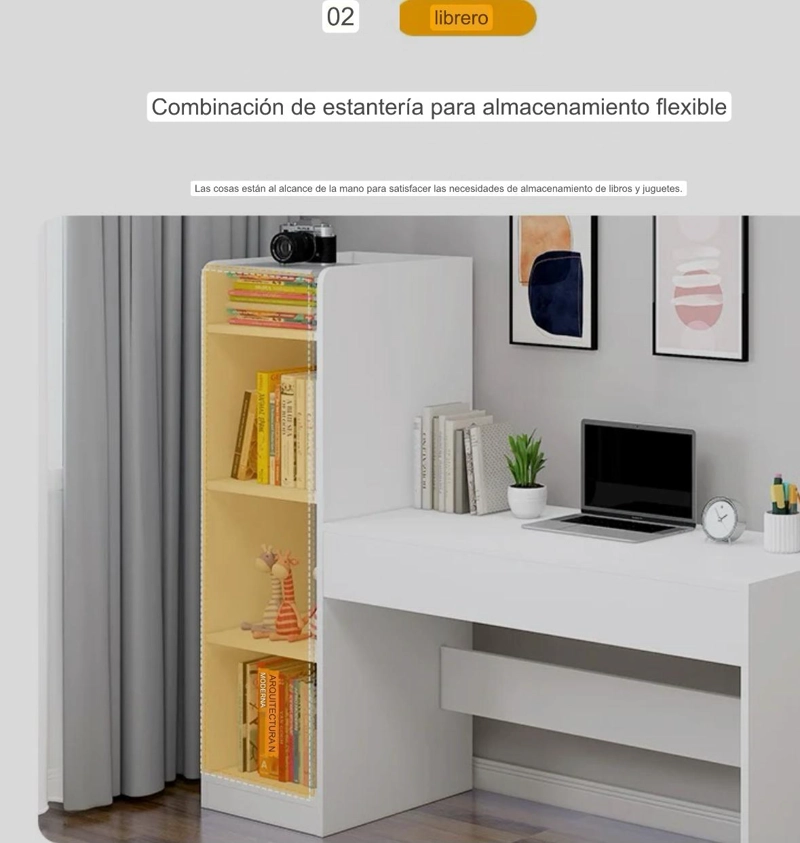 SET ESCRITORIO BLANCO MODERNO CON LIBRERO + SILLA DE ESCRITORIO - 3