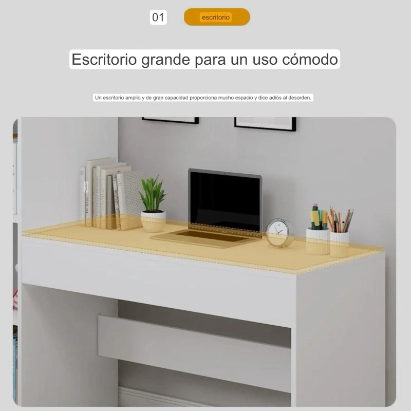 SET ESCRITORIO BLANCO MODERNO CON LIBRERO + SILLA DE ESCRITORIO - 5