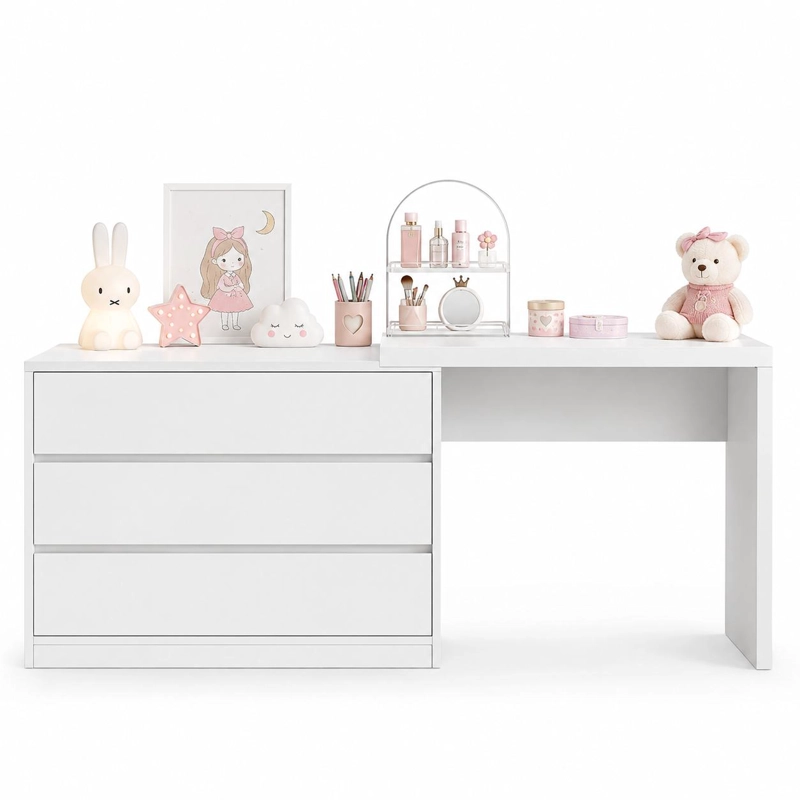 COMODA TOCADOR INFANTIL JUVENIL BLANCA CON 3 CAJONES Y DISEÑO COMPACTO PARA DORMITORIO - 1