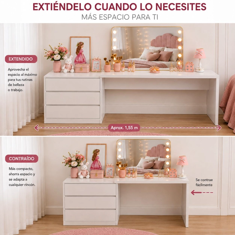 COMODA TOCADOR INFANTIL JUVENIL BLANCA CON 3 CAJONES Y DISEÑO COMPACTO PARA DORMITORIO - 8