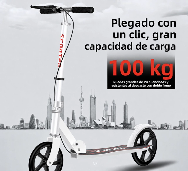 SCOOTER PATINETA BLANCA PLEGABLE CON DOBLE FRENO - 2