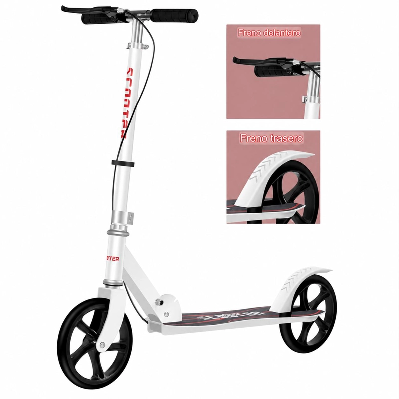 SCOOTER PATINETA BLANCA PLEGABLE CON DOBLE FRENO - 3