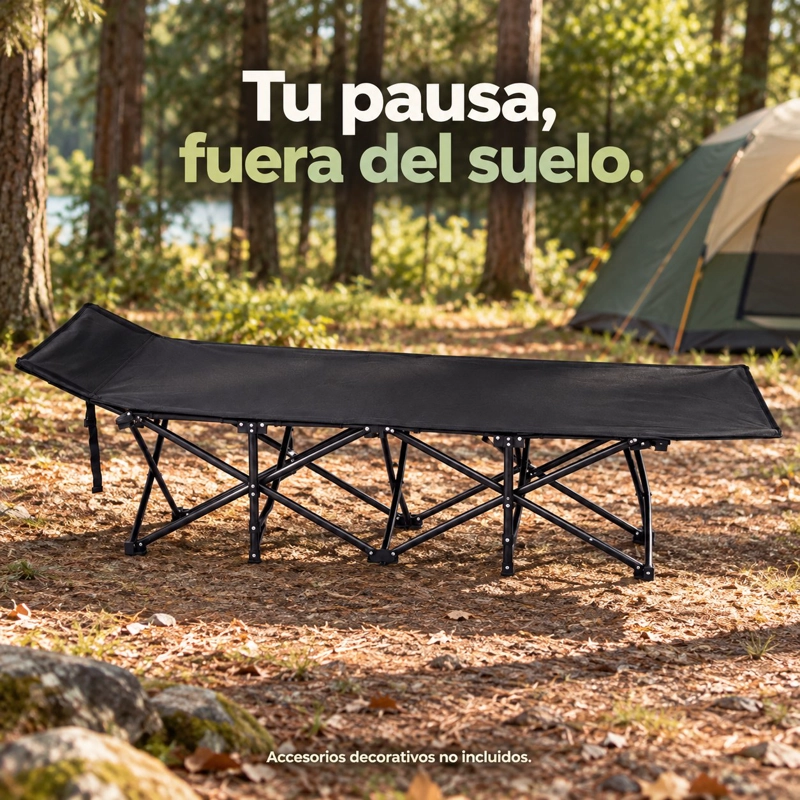 CATRE CAMA DE CAMPING PLEGABLE 190X67X35 CM CON BOLSA DE TRANSPORTE Y TELA OXFORD 600D HASTA 150 KG - 2