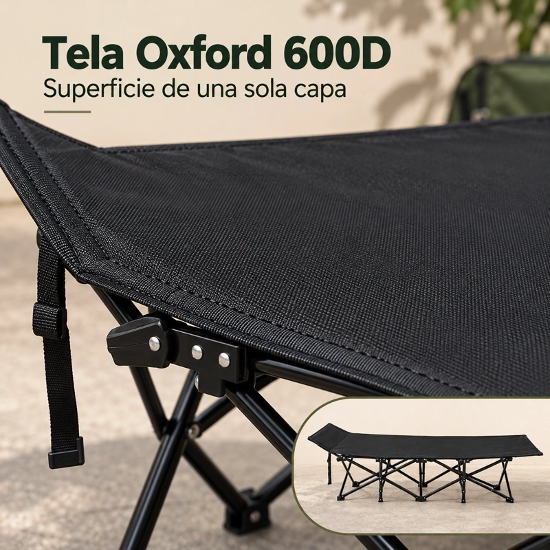CATRE CAMA DE CAMPING PLEGABLE 190X67X35 CM CON BOLSA DE TRANSPORTE Y TELA OXFORD 600D HASTA 150 KG - 4