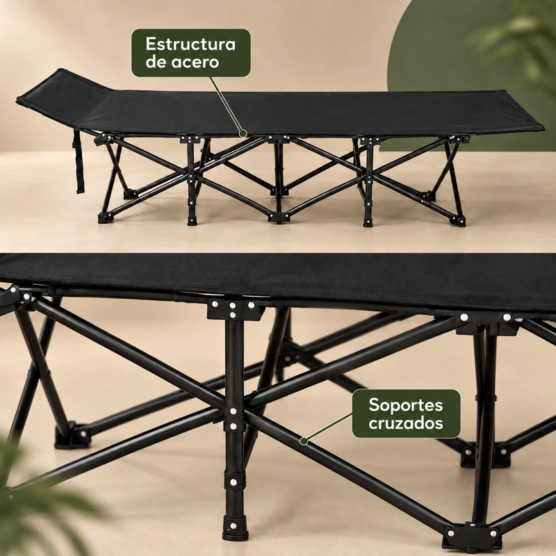 CATRE CAMA DE CAMPING PLEGABLE 190X67X35 CM CON BOLSA DE TRANSPORTE Y TELA OXFORD 600D HASTA 150 KG - 5