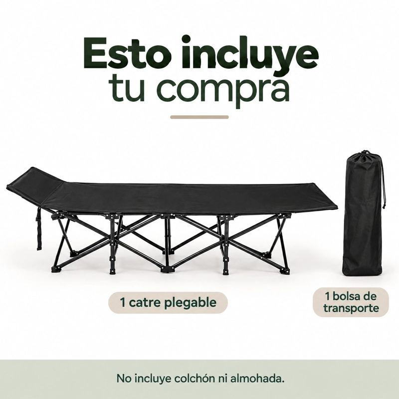 CATRE CAMA DE CAMPING PLEGABLE 190X67X35 CM CON BOLSA DE TRANSPORTE Y TELA OXFORD 600D HASTA 150 KG - 7