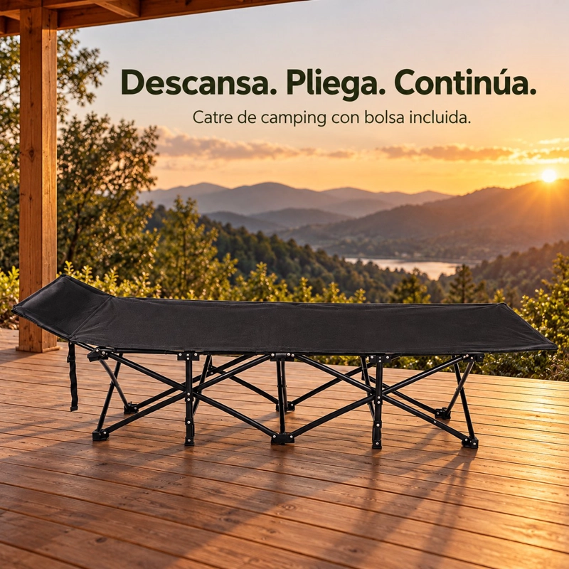 CATRE CAMA DE CAMPING PLEGABLE 190X67X35 CM CON BOLSA DE TRANSPORTE Y TELA OXFORD 600D HASTA 150 KG - 8