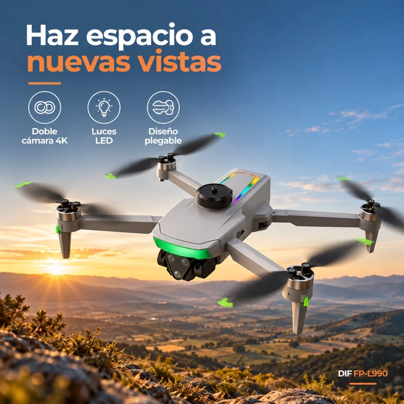 DRON DIF FP-L990 GRIS 4K DOBLE CAMARA CONTROL CON PANTALLA 5,5″ 2 BATERIAS BRUSHLESS Y ESTUCHE - 2