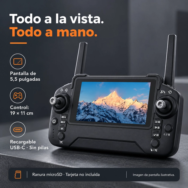 DRON DIF FP-L990 GRIS 4K DOBLE CAMARA CONTROL CON PANTALLA 5,5″ 2 BATERIAS BRUSHLESS Y ESTUCHE - 3