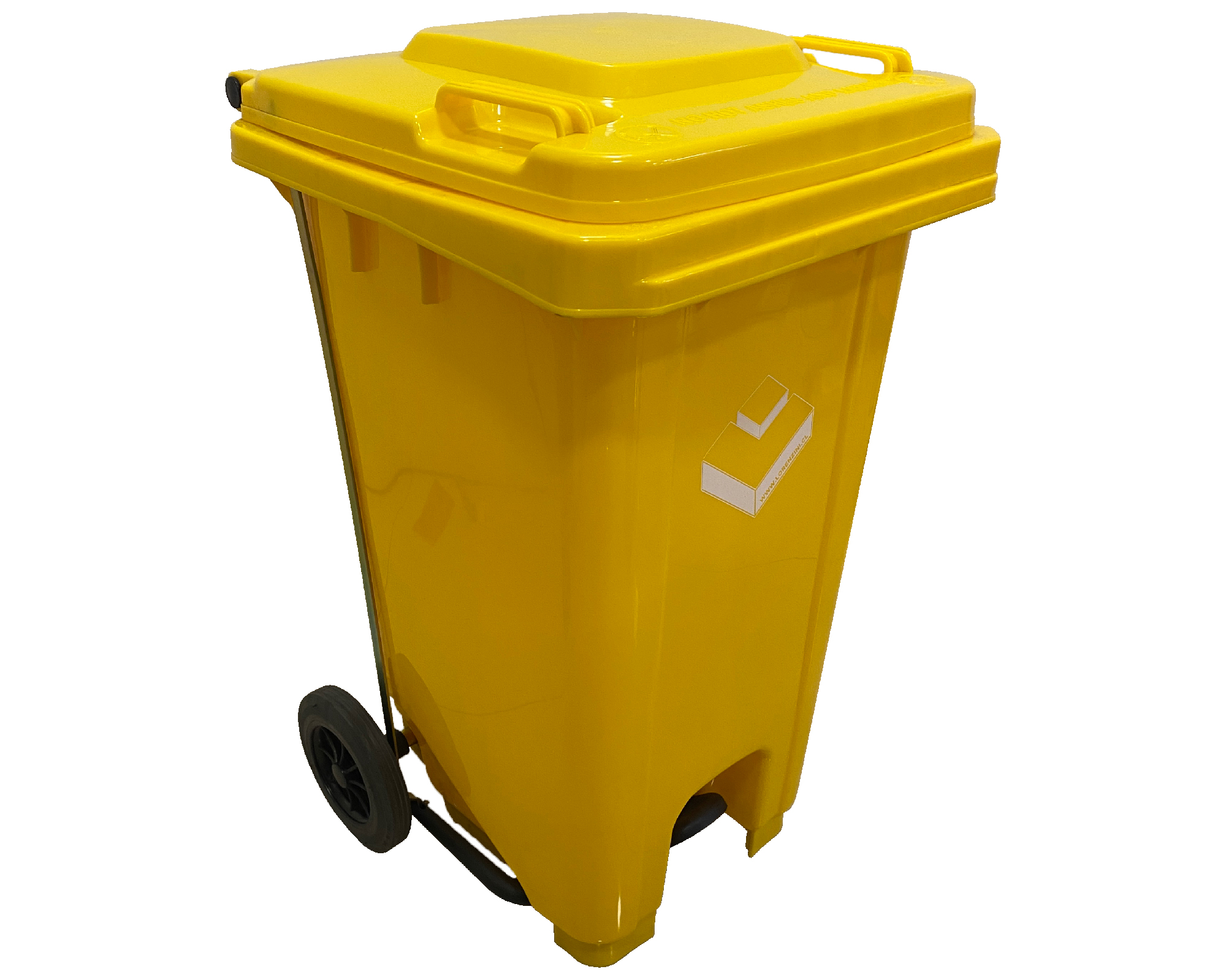 BASURERO 100 LITROS C/RUEDA /PEDAL AMARILLO - 1