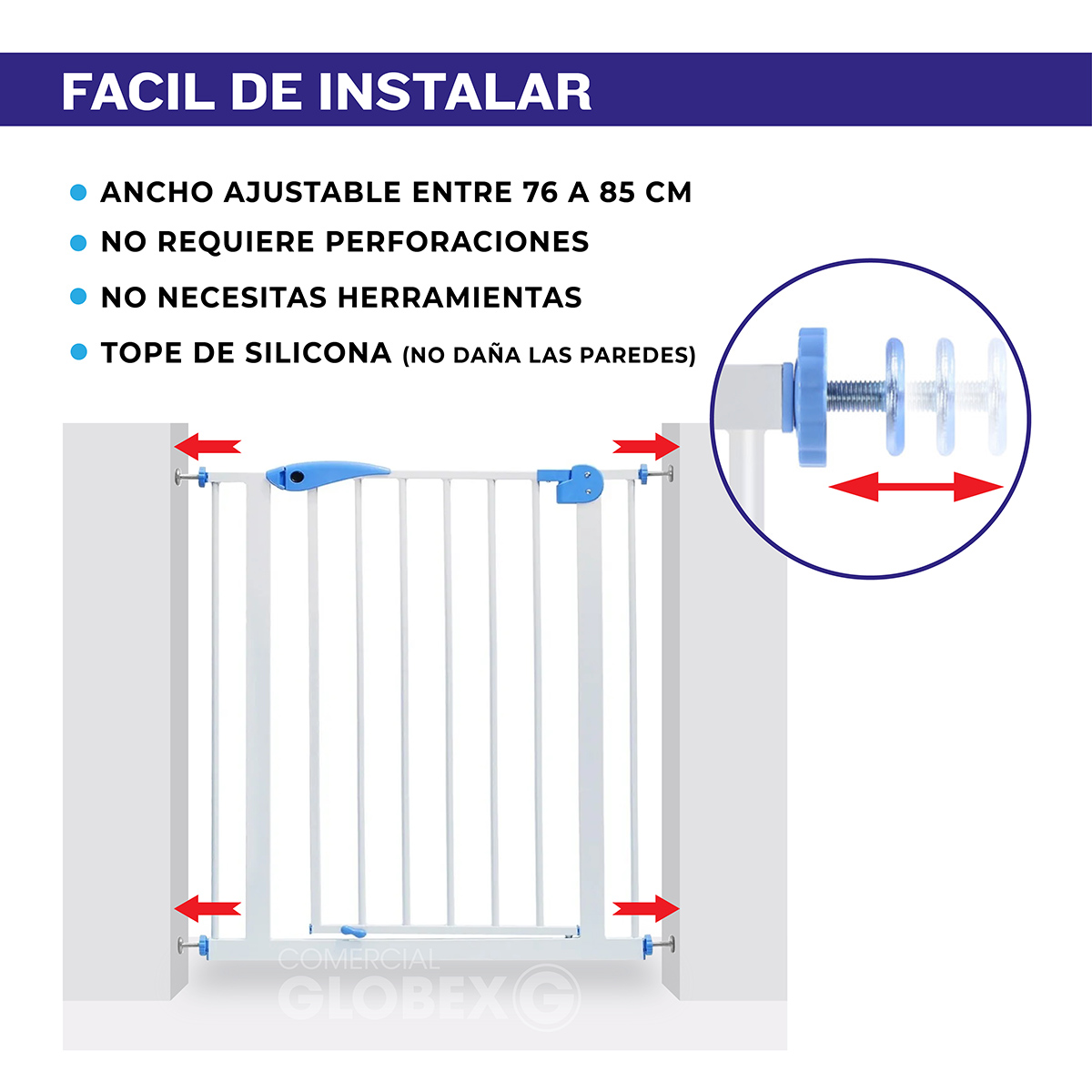 REJA SEGURIDAD ESCALERA PUERTA BEBE MASCOTAS 75-85 CMS ANCHO - 4