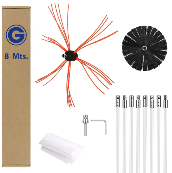 KIT DE LIMPIEZA CHIMENEAS CON 8 VARILLAS + CABEZAL ADICIONAL - 1