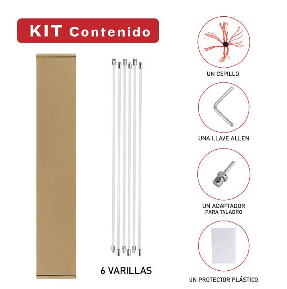 KIT DE LIMPIEZA PARA CHIMENEAS 6 MTS CON ADAPTADOR DE TALADRO - 7