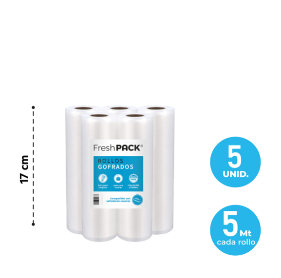5 ROLLOS VACIO 17CM X 5MTS PARA SELLADORA CASERA - 2