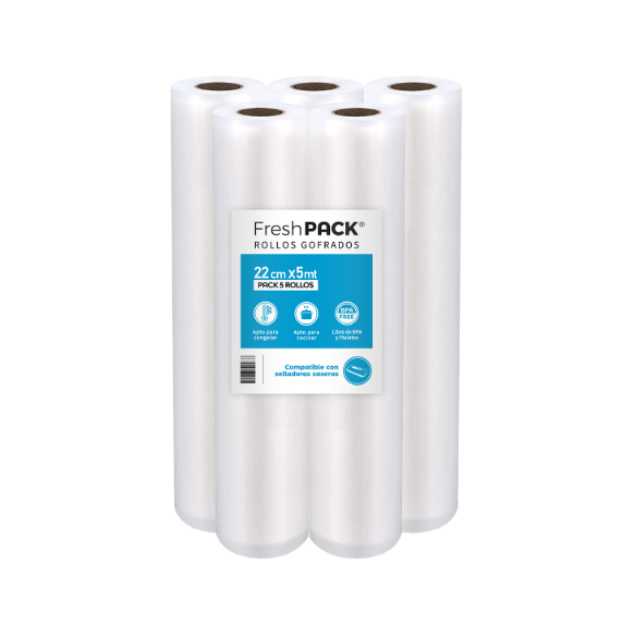 5 ROLLOS VACIO 22CM X 5MTS PARA SELLADORA CASERA - 1