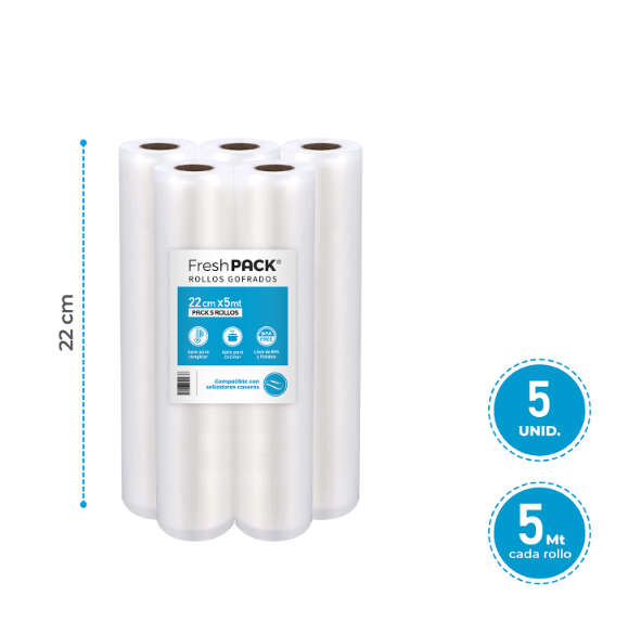 5 ROLLOS VACIO 22CM X 5MTS PARA SELLADORA CASERA - 2