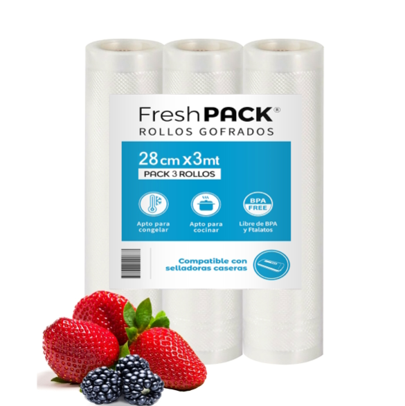 3 ROLLOS BOLSAS SELLADO AL VACIO 28 CM X 3 MT - 1
