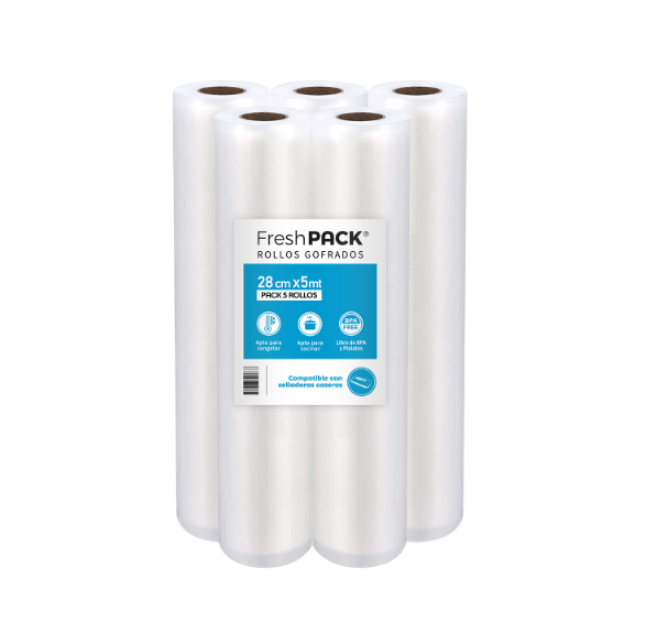5 ROLLOS VACIO 28CM X 5MTS PARA SELLADORA CASERA - 1