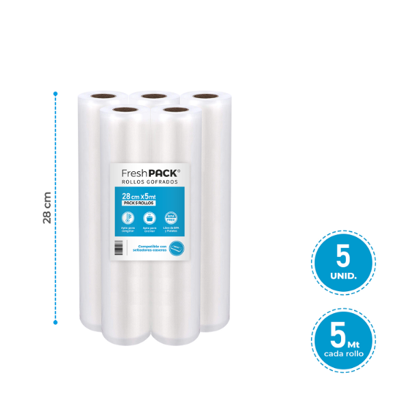5 ROLLOS VACIO 28CM X 5MTS PARA SELLADORA CASERA - 2