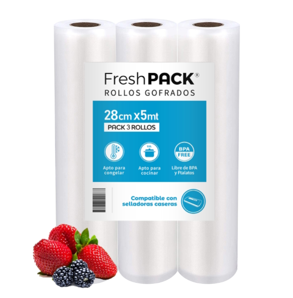PACK 3 ROLLOS BOLSA SELLADO AL VACIO 28CM X 5MT 80 MICRAS - 1